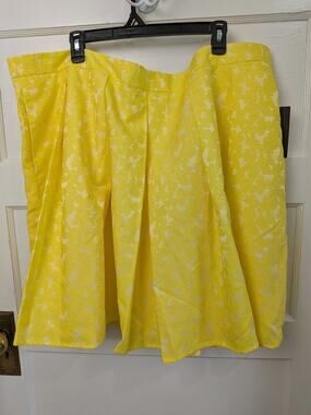 Halogen x Atlantic Pacific Yellow Jacquard Pleated Skirt 3X NWT
